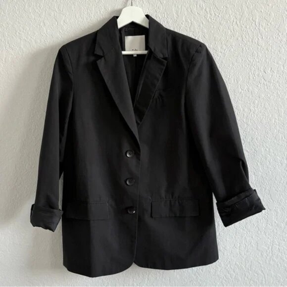 Tibi Cotton Nylon Blazer with Cutout Lapel in Black - Picture 1 of 14